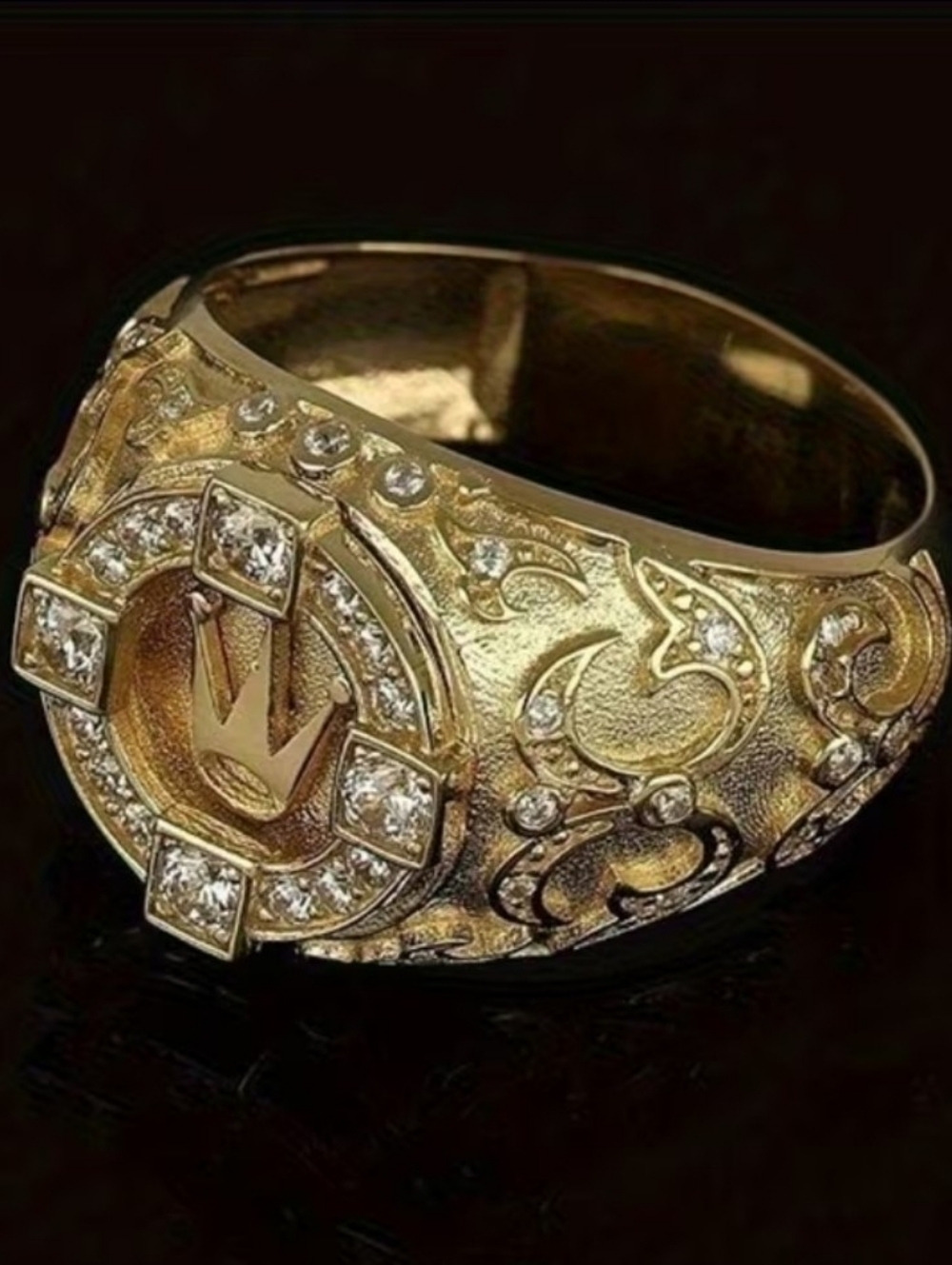 NWOT Sterling Silver Ring Gold 14K Crown Motif Statement Ring with Clear Stones